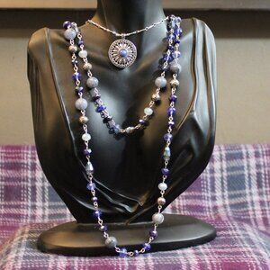 Blue Glass and Acrylic Necklace Lot of Two